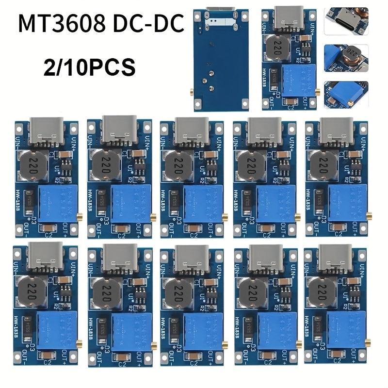 2/10pcs Adjustable DC-DC Step Up Converter Module 2V-24V to 5V-28V 2A Micro USB Type-C
