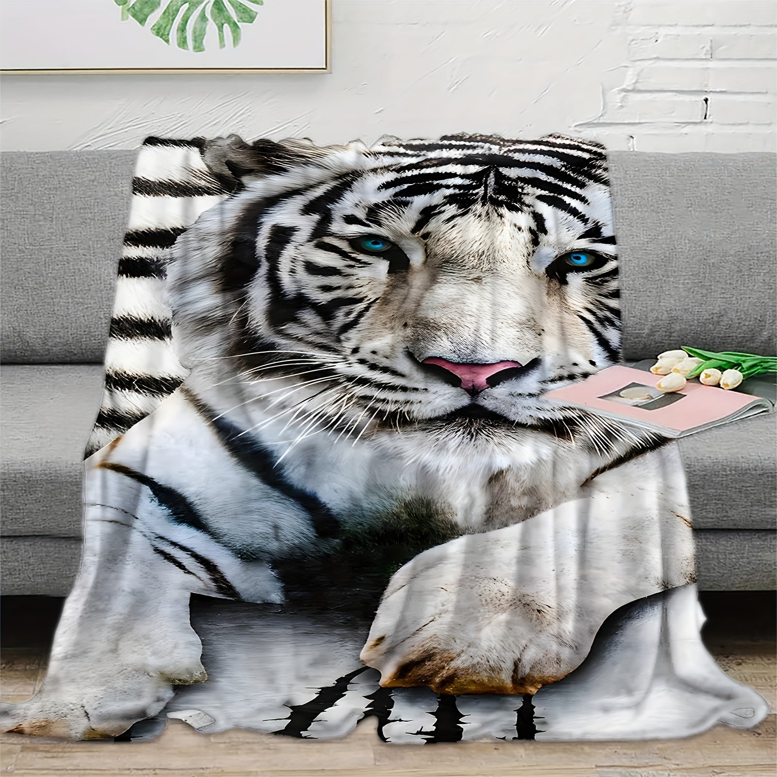 White Tiger Printed Flannel Blanket for Adults, Cozy, 1 Piece