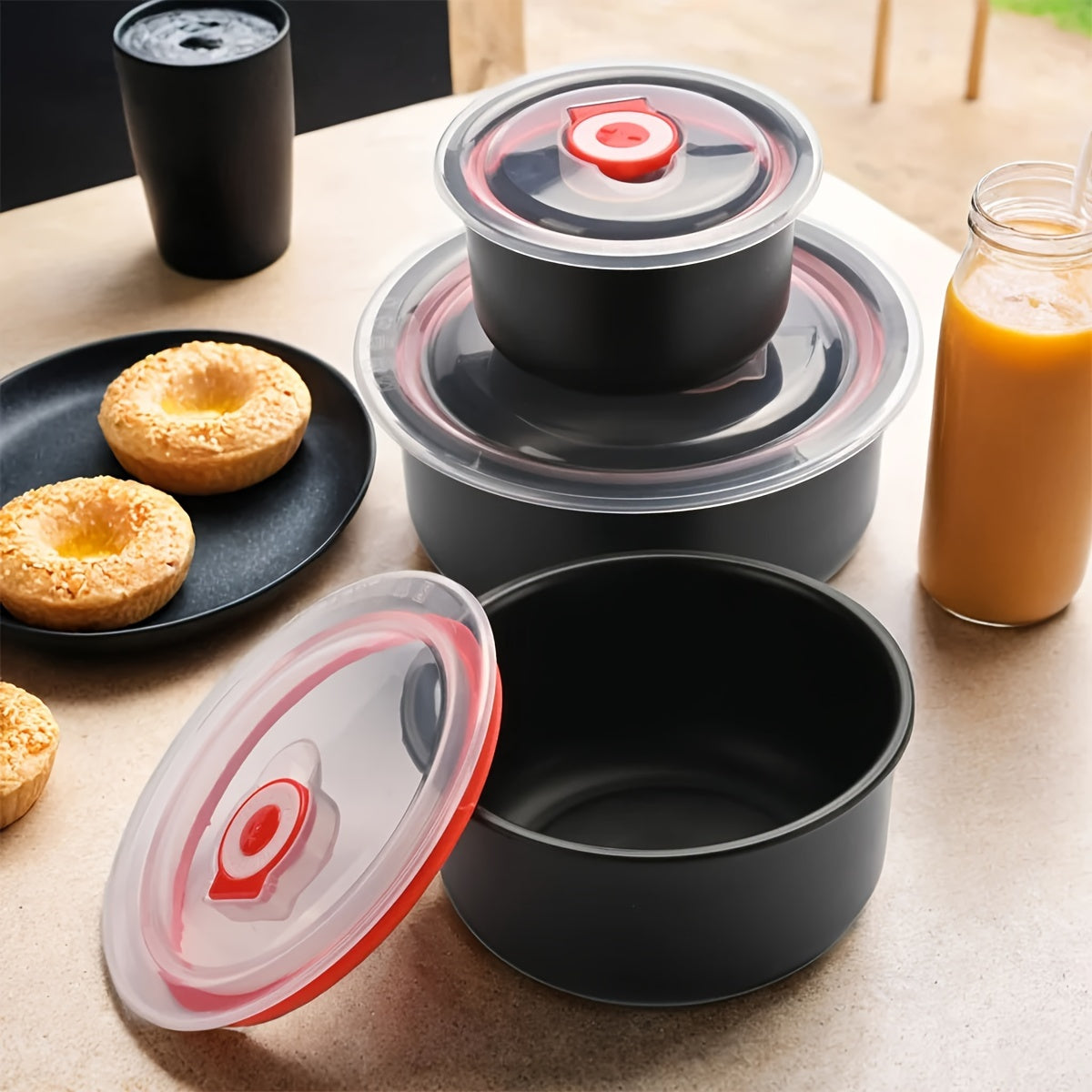 Set of 3 Airtight Food Storage Containers in Various Sizes for Freshness