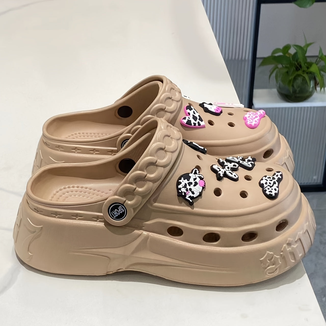 Women's Platform Clogs Shoes with Cushioned Insole, Lightweight EVA, Black White