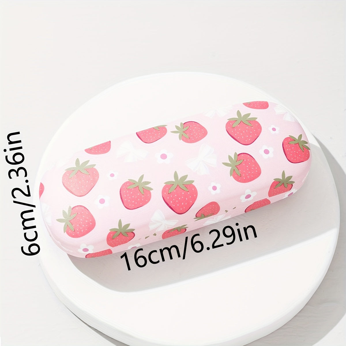 Qizlar uslubidagi portativ ko'zoynak qutisi, gilos bosma pushti qulupnay dizayni bilan