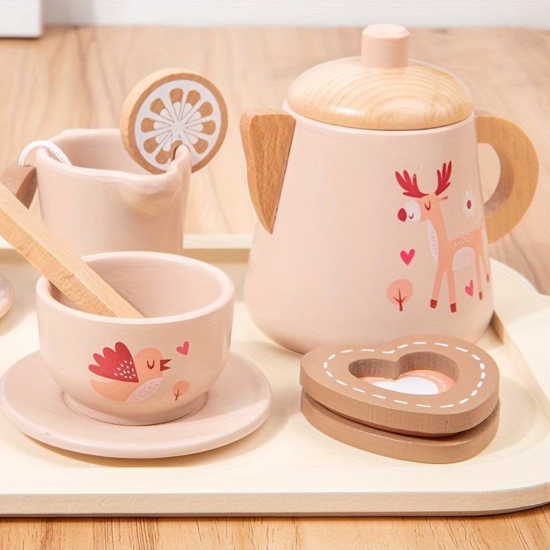 Children's Wooden Tea Set for Girls Kids Role-Playing Toy Kitchen Pretend Play
