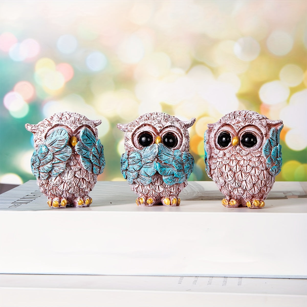 Set of 3 European-Style Owl Figurines for Home Decor, Office, Wine Cabinet