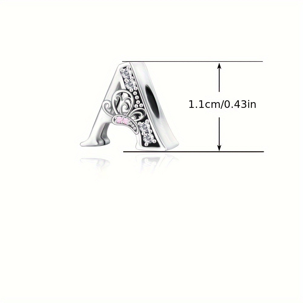 Sterling Silver Alphabet and Butterfly Charm Beads with Cubic Zirconia for Jewelry Making