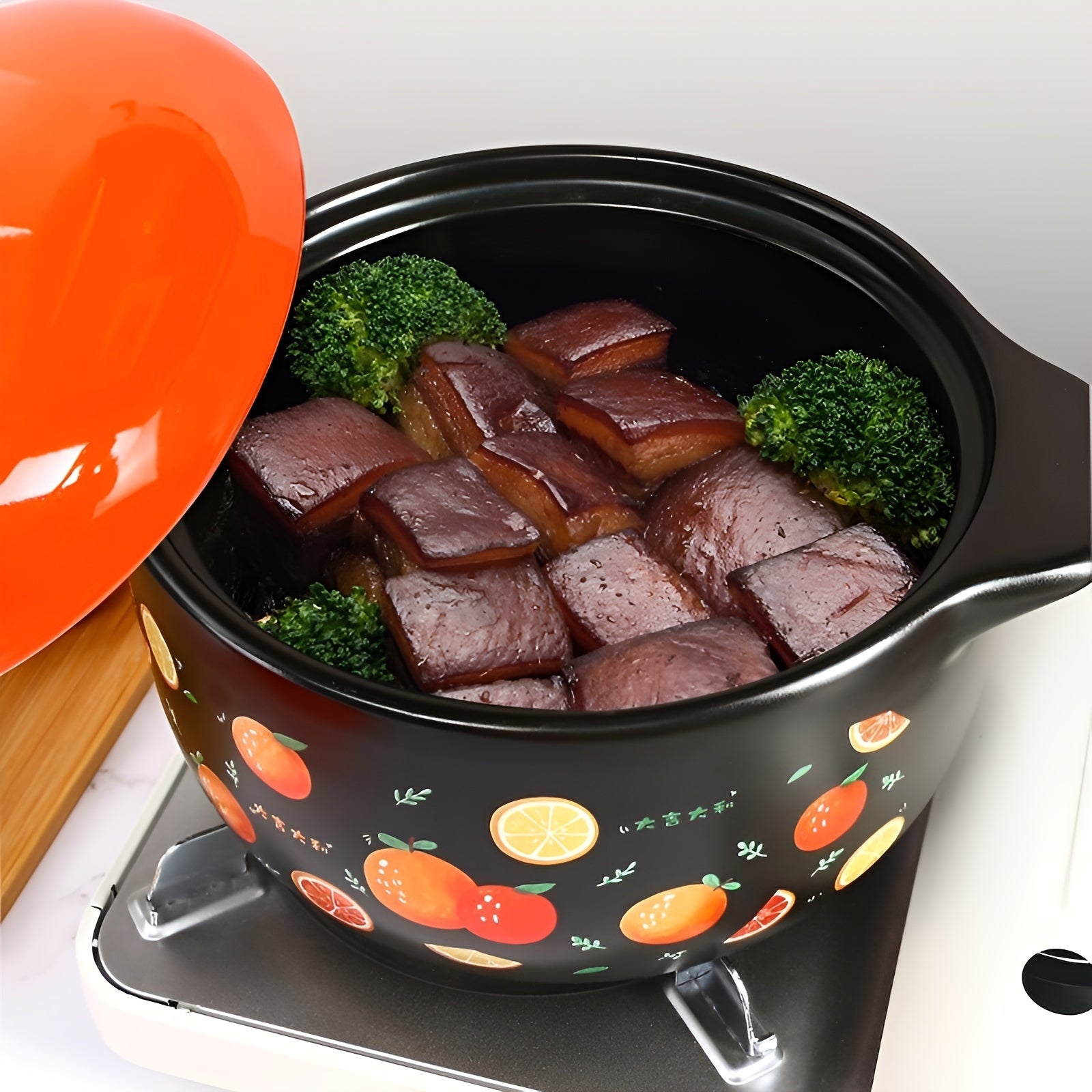 Gran cazuela de cerámica ovalada para sopas y guisos, para cocinas de gas e inducción