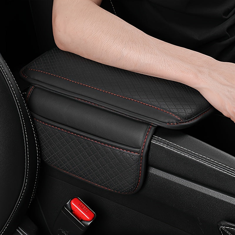 Universal Car Armrest Cushion with Phone Holder PU Leather Center Console Cover