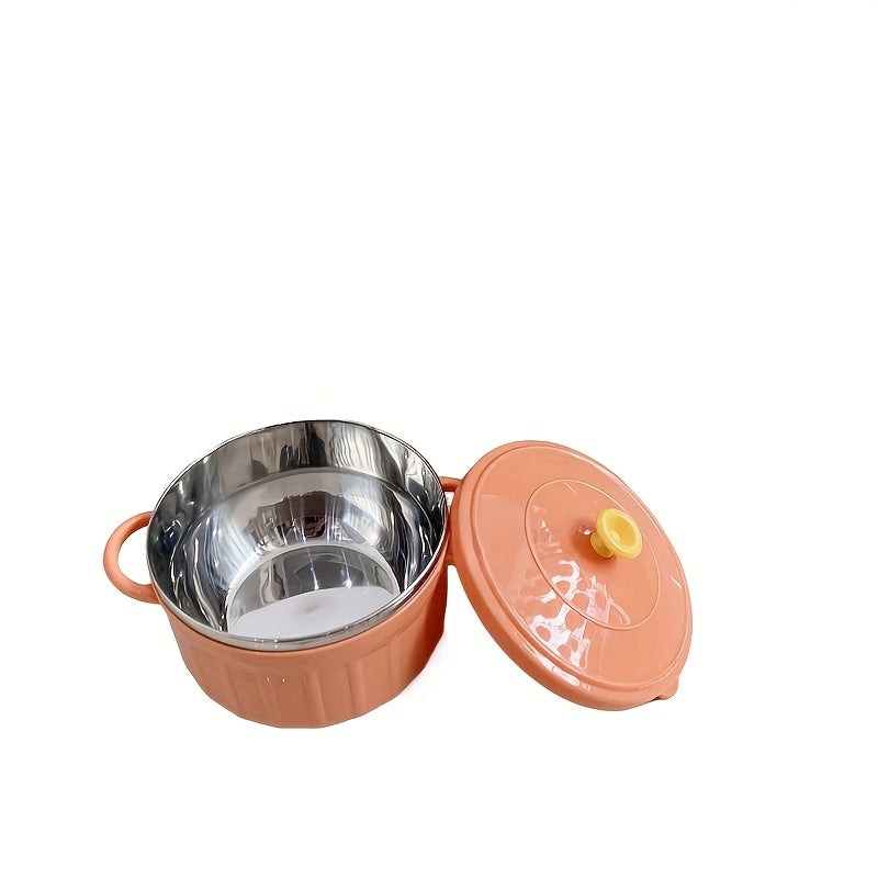 Stainless Steel Soup Bowl with Lid Microwave Safe Double Ear Candy Colors 850ml