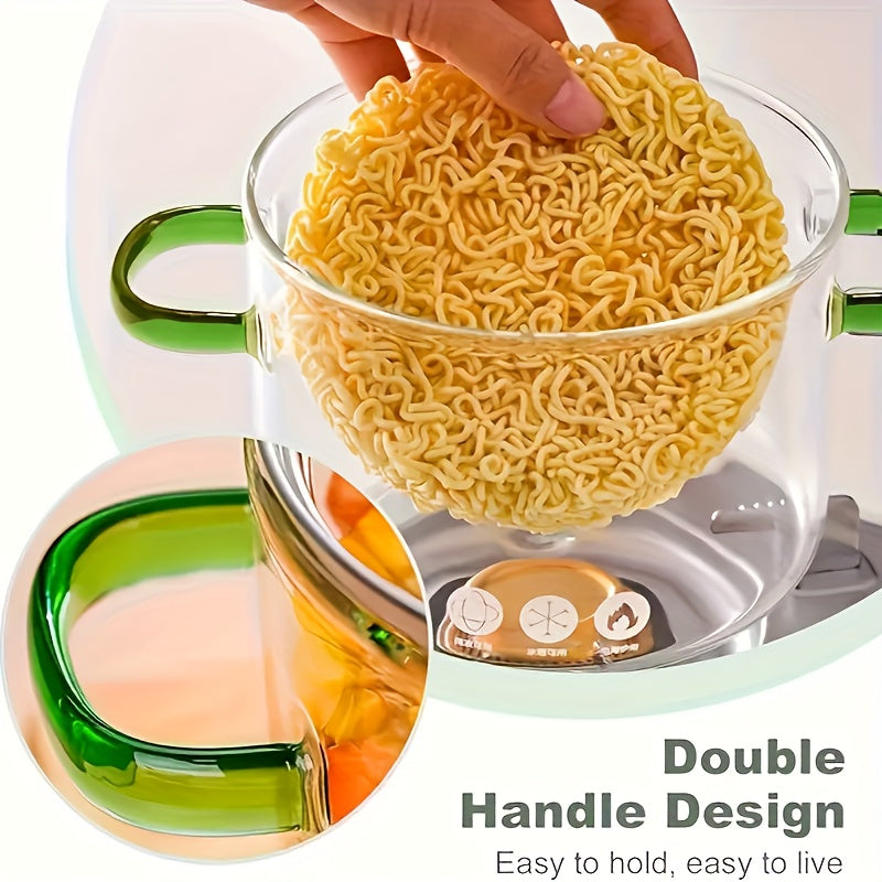 Olla de vidrio de borosilicato de 52oz con asa verde, utensilio de cocina transparente resistente al calor para sopa, gachas, pasta, con tapa