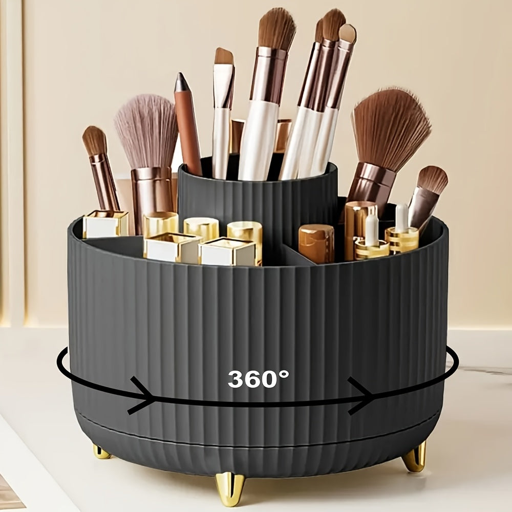 360° Rotating Makeup Organizer with 5 Compartments Plastic Storage Box for Brushes Lipsticks and Skincare