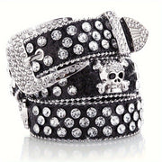 Cowboy Cowgirl Rhinestone Skull Rivet Belt Sequin PU for Hip Hop Jeans