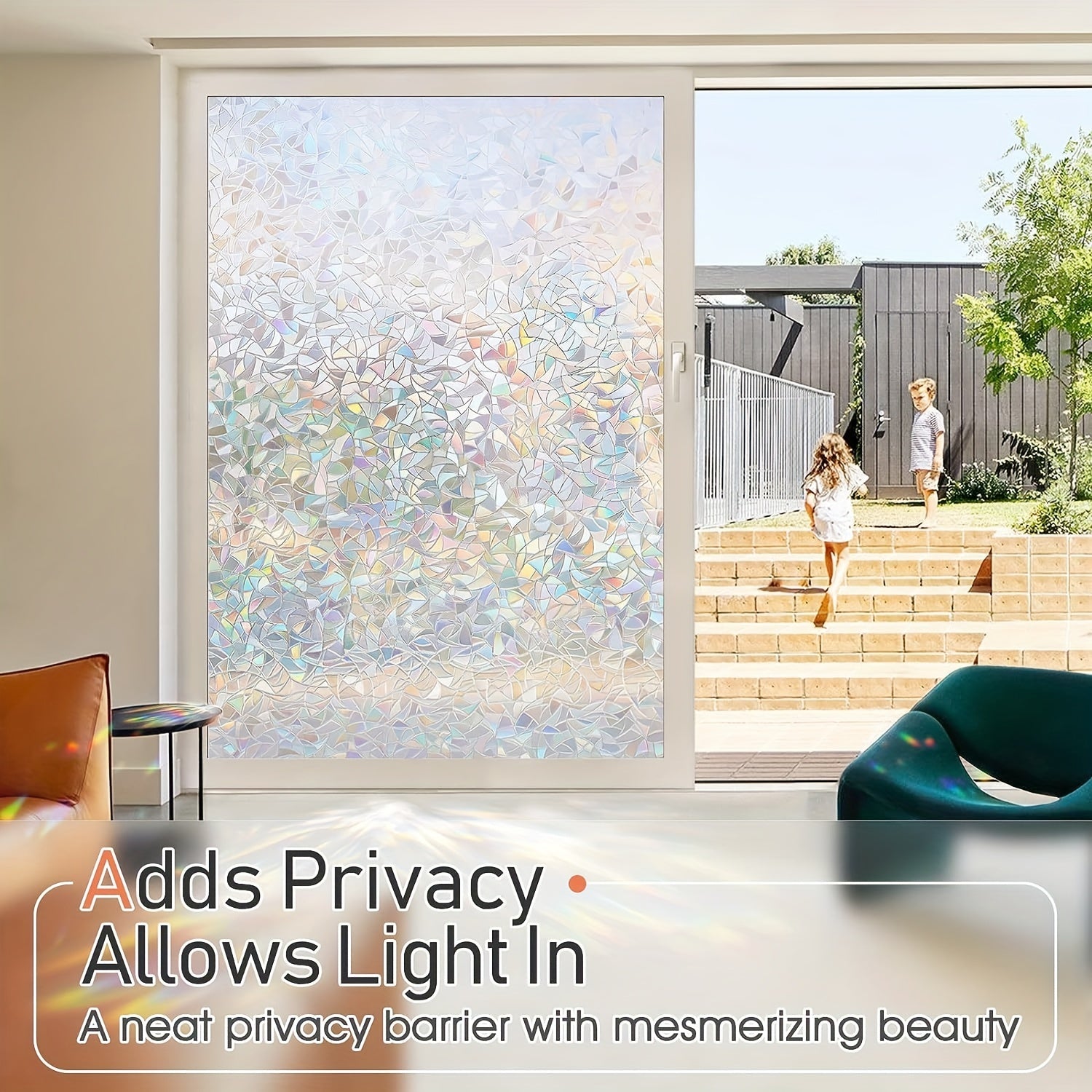Privacy Window Film Cling Sticker 3D Rainbow Vinyl for Glass Doors Bathrooms