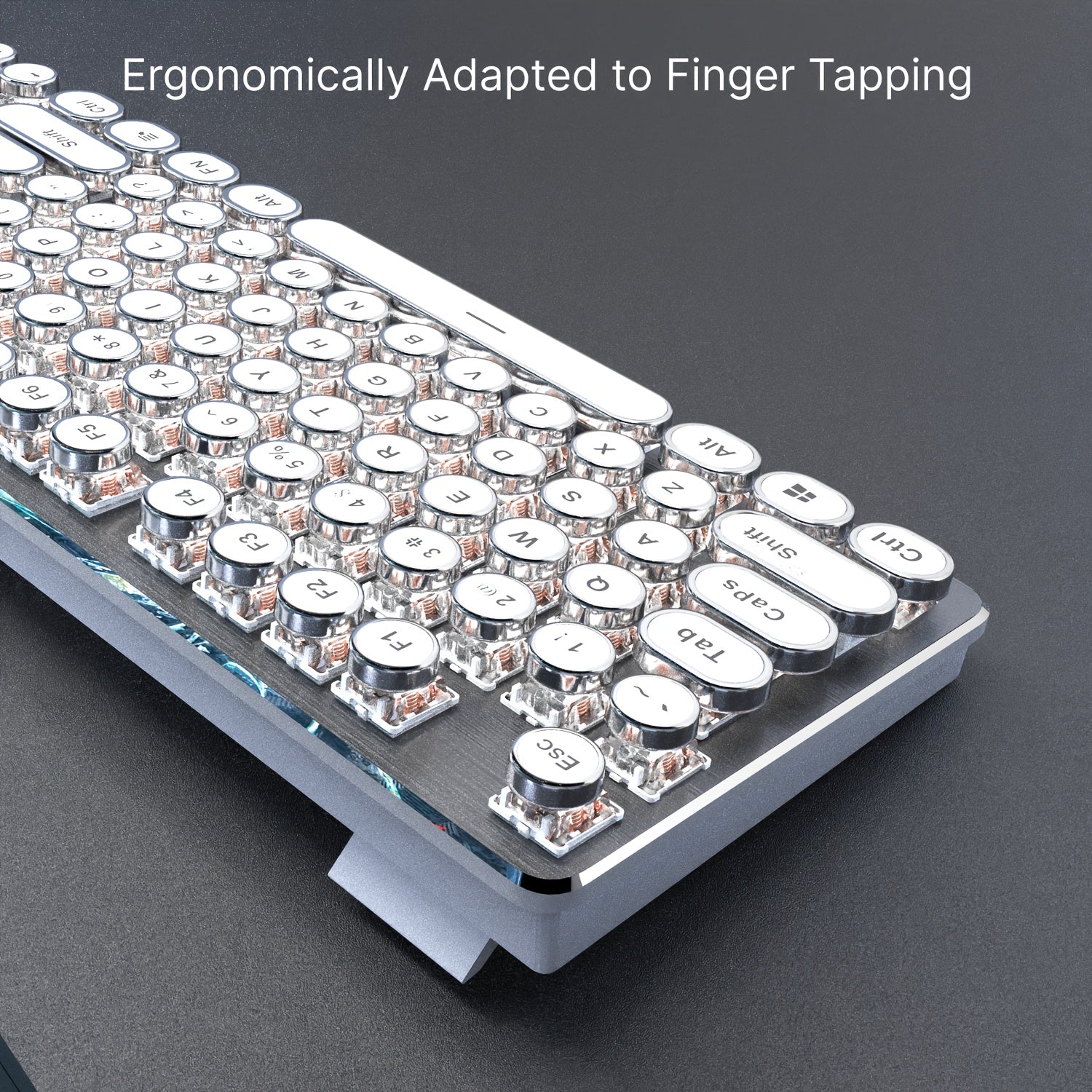 Teclado mecánico steampunk de 104 teclas con retroiluminación, USB cableado, todo de metal, para oficina y juegos, blanco