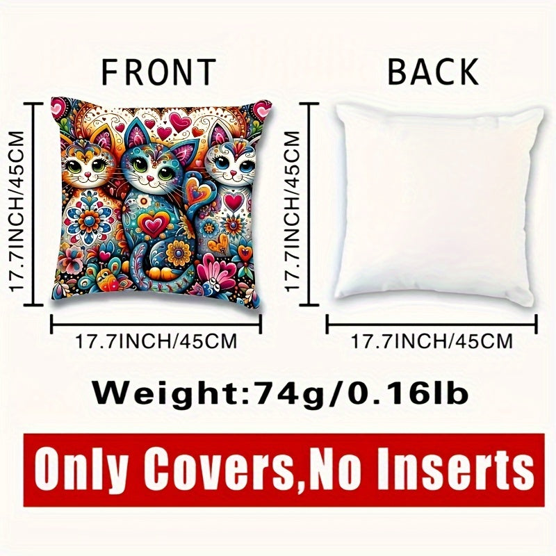 Bohem uslubidagi mushuk va gul bosma yostiq qoplami 44.96cm x 44.96cm, zip bilan yopiladi