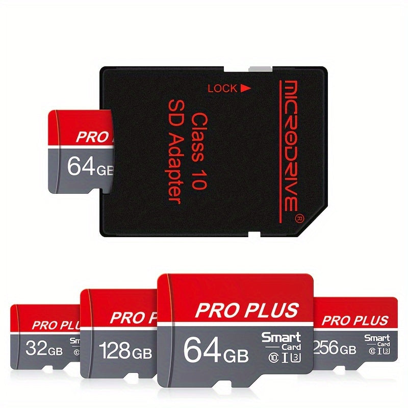 High-Speed Class 10 U3 MicroSD Card 16GB to 256GB Red and Gray for Smartphones Tablets