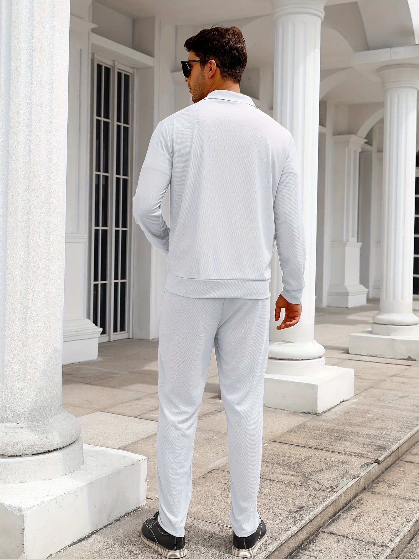 Conjunto atlético de poliéster para hombre con chaqueta con cremallera y pantalones para deportes al aire libre