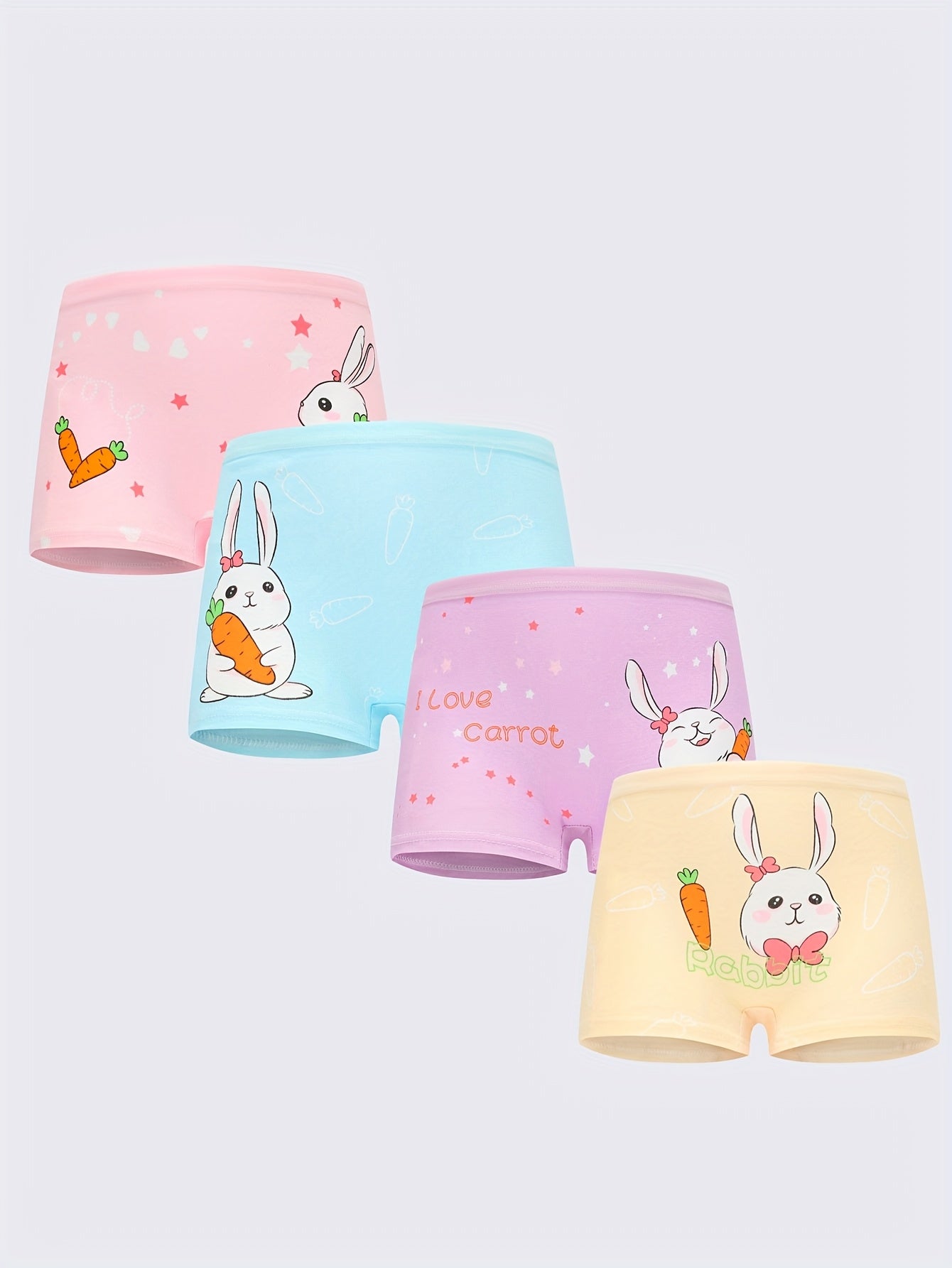 4-Pack Girls Cotton Cartoon Print Boxer Briefs Soft Breathable Medium Stretch Knit Fabric Kids Underwear