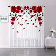 Red Rose Printed Curtain with Rod Pocket for Bedroom Living Room Kitchen Home Decor