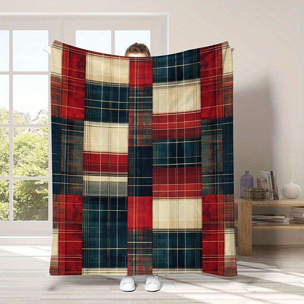 Rustic Plaid Flannel Throw Blanket with Scottish Tartan Texture for Bed Sofa Home Decor