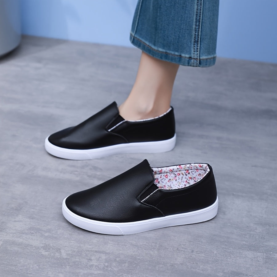 Women's Slip-On Loafers Black Cushioned Rubber Sole Casual Office Footwear