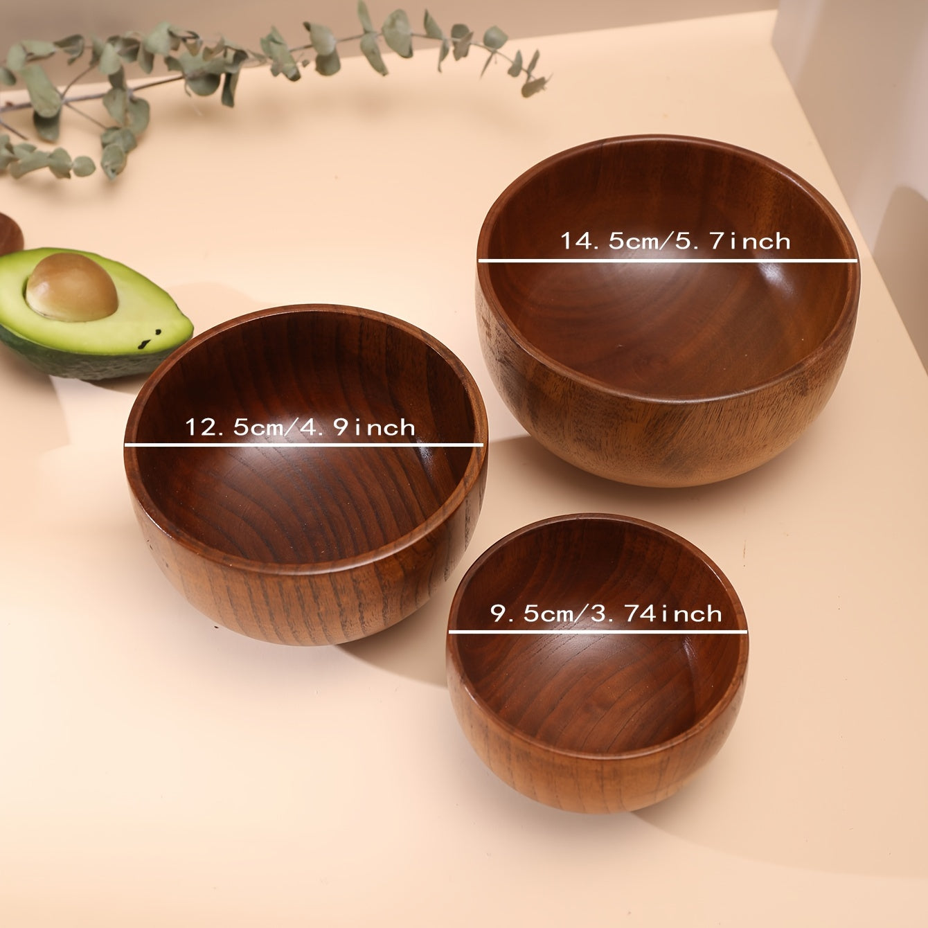 Wooden Bowl for Rice Soup Noodles Durable Indoor Outdoor Anti-Scald Kitchen Tableware