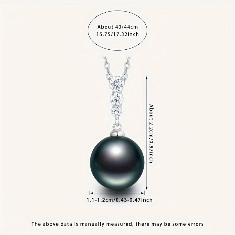 Women’s Black Pearl Necklace with 11-12mm Deep Sea Cultured Pearl in Sterling Silver