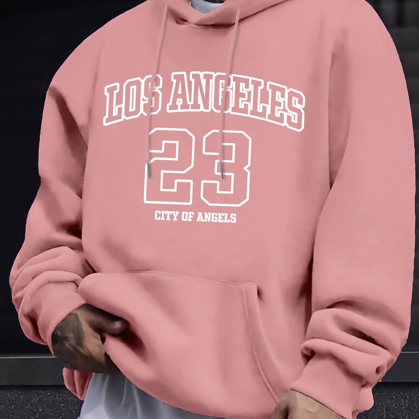 Men's Navy Blue Geometric Pattern Hoodie with Drawstring Hood and Kangaroo Pocket