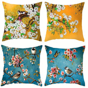 Floral and Bird Print Throw Pillow Cover Stain Resistant Polyester Zipper Closure