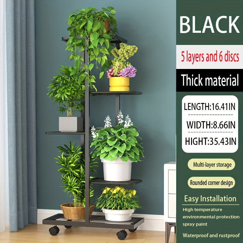 Metal 4-Tier Plant Stand Indoor Outdoor Rectangular Iron Frame Hanging Pot Capacity