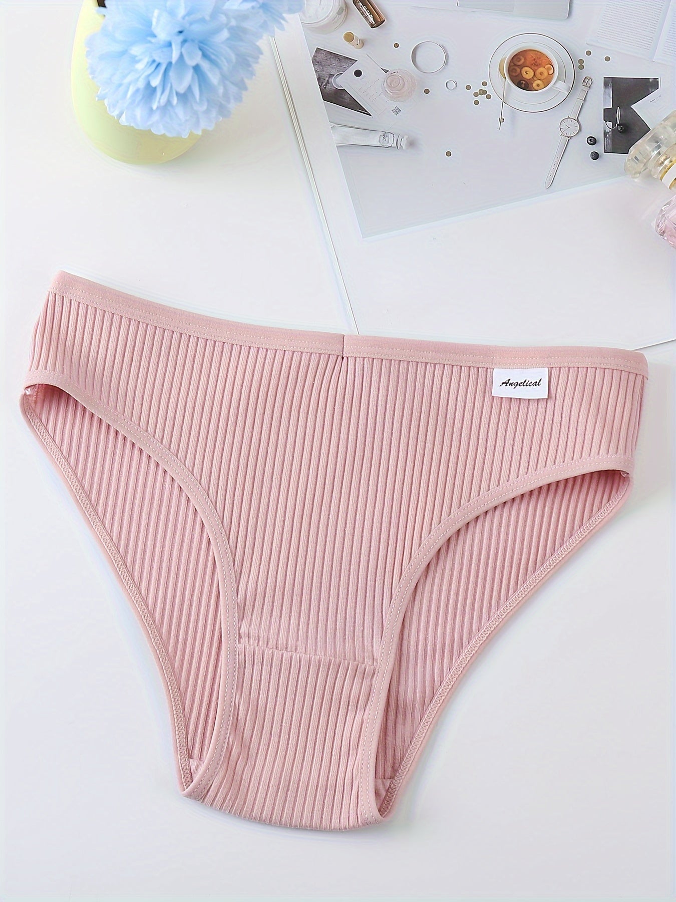 Women's Cotton Ribbed Briefs 4-Pack Mid Rise Comfortable Breathable Underwear