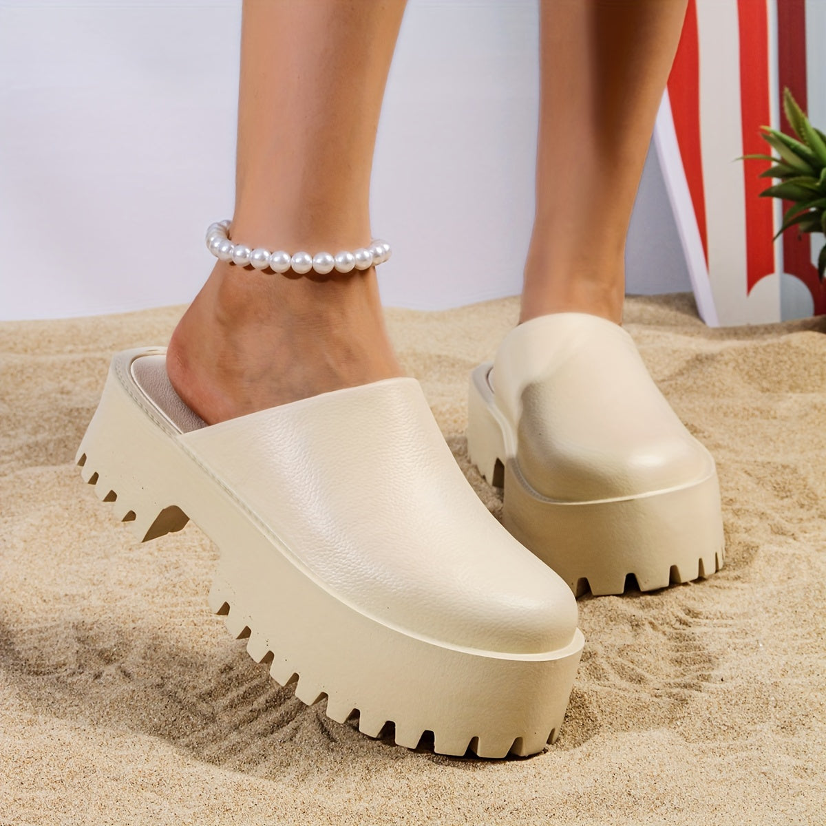 Women's Solid Color Cushioned Slip-On Platform Sandals Summer Slides