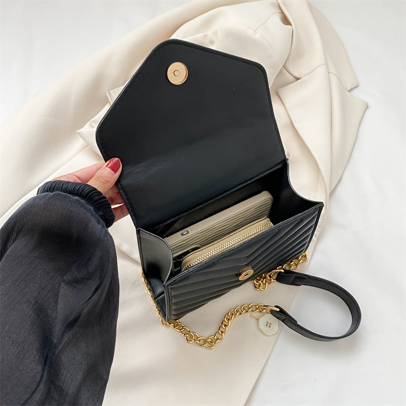 PU Chain Decorated V-Shaped Tassel Square Shoulder Bag