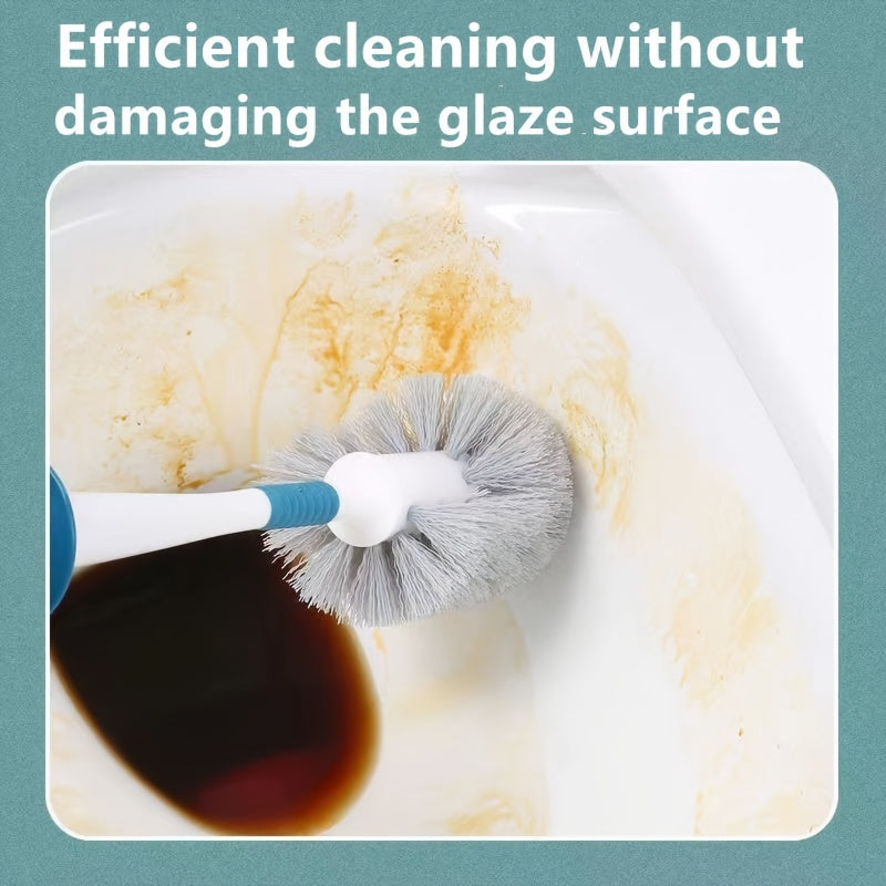 360 Degree Curved Handle Toilet Brush Set Hemispherical Brush Head Wall Mount or Floor Storage