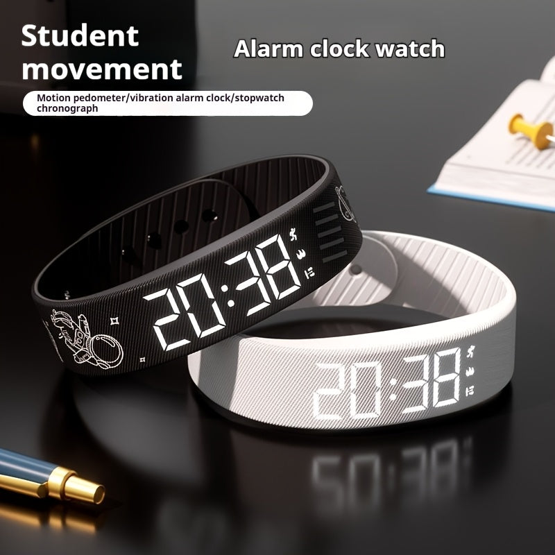 Digital Smartwatch for Students and Sports Enthusiasts White and Black Luminous Display Timer Alarm Silicone Band Rechargeable