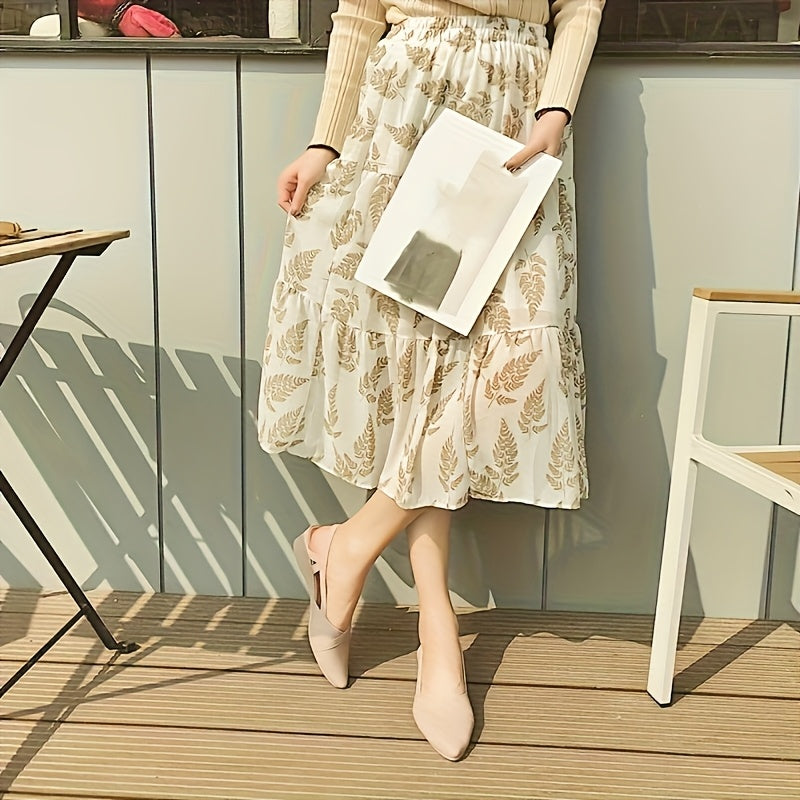 Women's Beige PVC Mid-Heel Shoes with Round Toe and Thick Sole