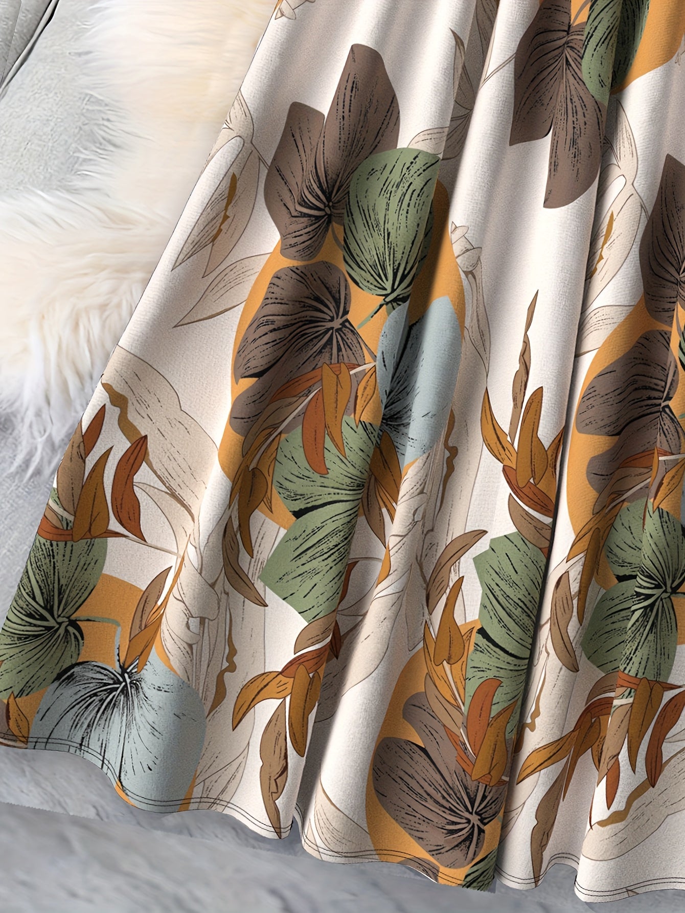 Plus Size Women's Elegant Mid-Length Vacation Skirt Printed Fabric Elastic Waist