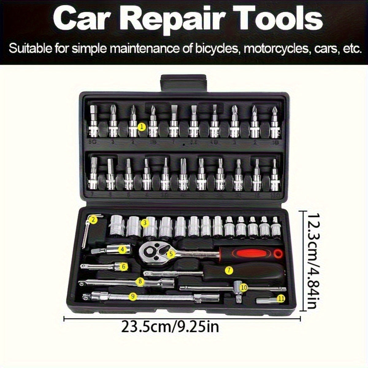 Professional-Grade 46-Piece Socket Wrench Repair Tool Set with Storage Box