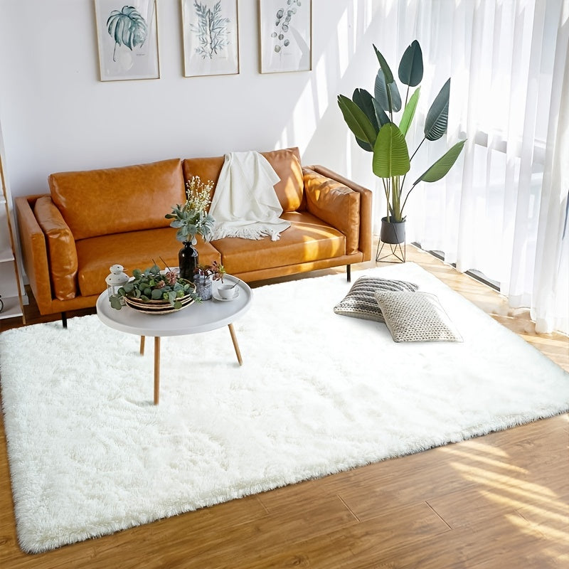 Alfombra de felpa blanca para área de juegos en el dormitorio, antideslizante, fácil de limpiar