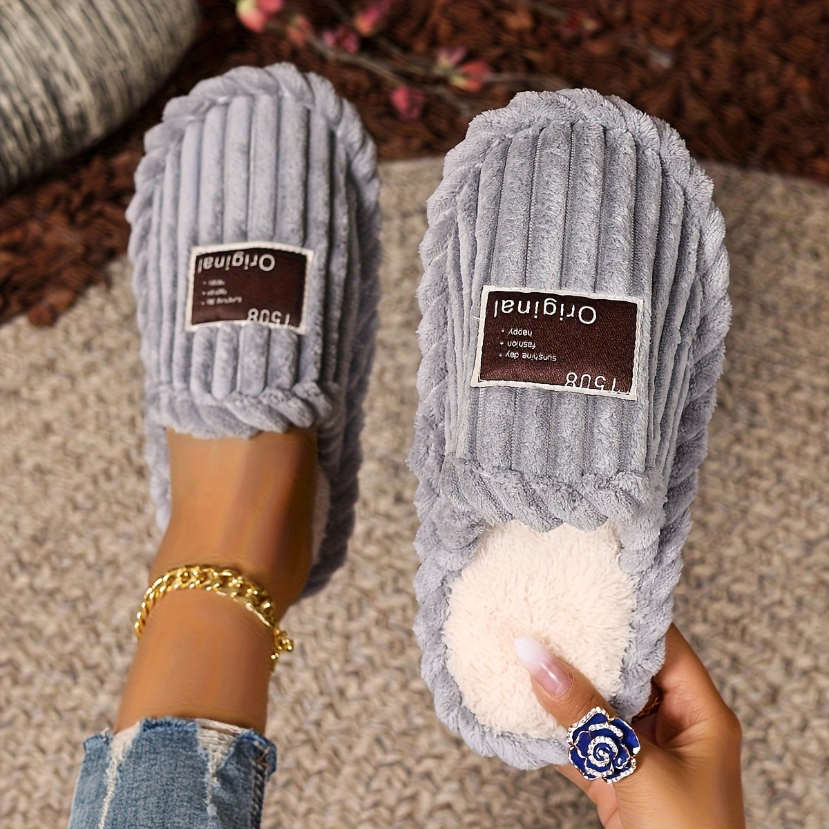 Ladies' Winter Home Slippers Soft Cotton Casual Shoes in 5 Colors