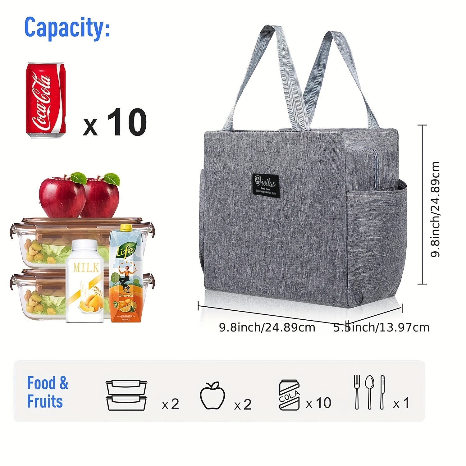 Insulated Lunch Bag with Dual Side Pockets and Thermal Tote for School and College