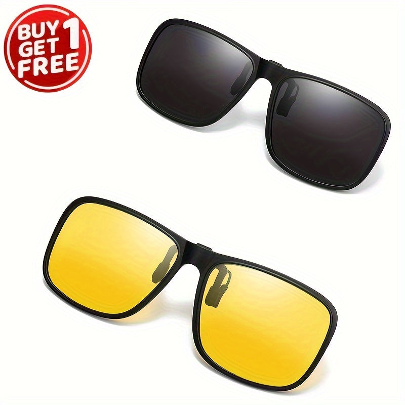 Polarized Sunglasses Clip with Square Frame for Driving Fishing Biking 2 Pieces