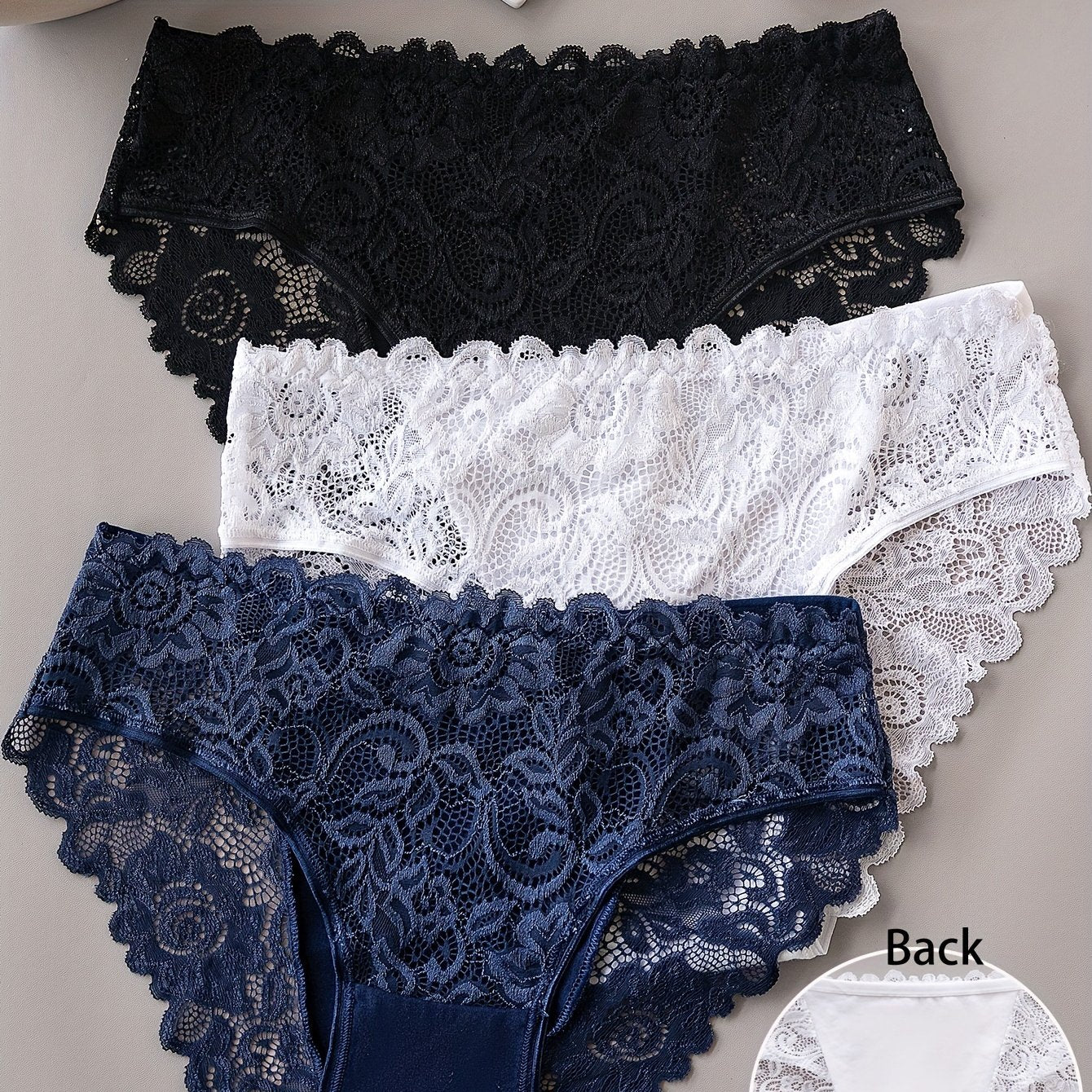 Women's Cotton Lace Briefs Set 3 Pieces Breathable Mid Rise Seamless Underwear
