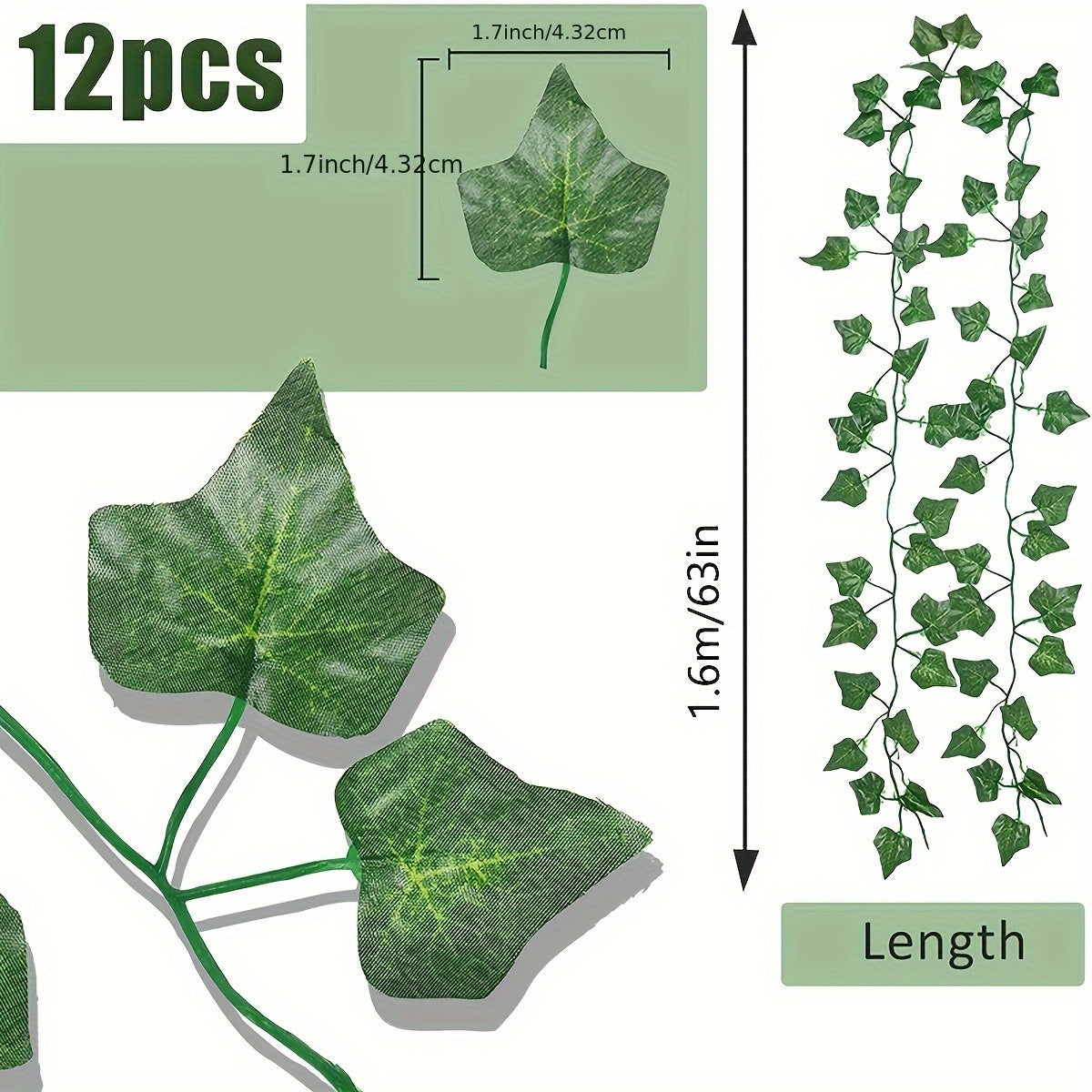 Sun'iy ivy garlanti 12 ta to'plam devor bezaklari uchun, o'rmon temali partiyalarda, to'ylar va ichki tashqi foydalanish uchun