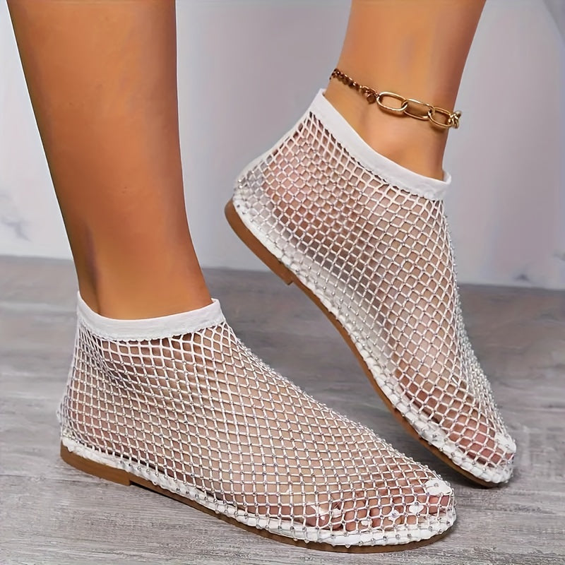 Women's Rhinestone Pattern Slip-On Flat Sandals with Hollow Out Design for Summer Beach Wear