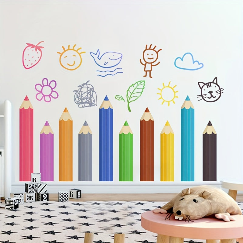 Kids' Cartoon Wall Stickers with School Supplies for Kids' Rooms