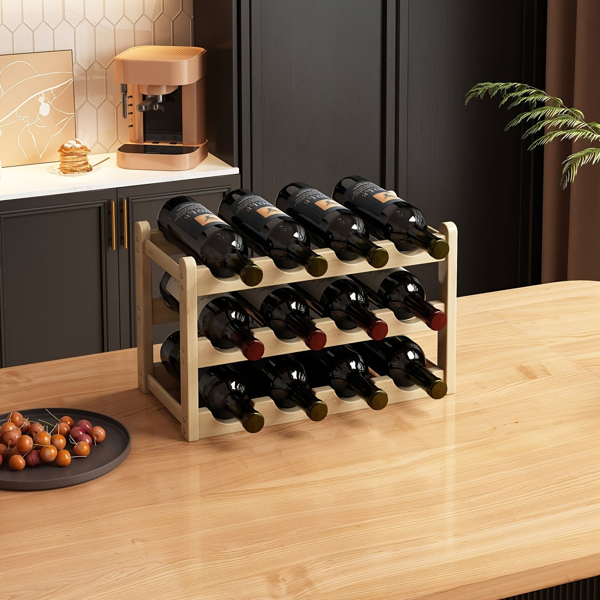 Wood Tiered Wine Bottle Holder with 2/3/4 Tiers Stackable Lacquered