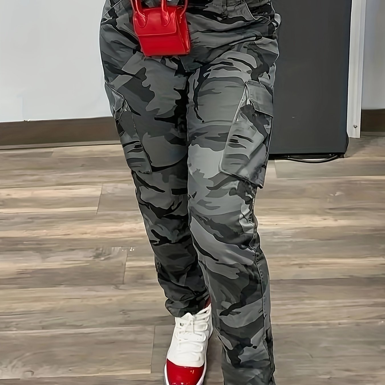 Women's Plus Size Camo Cargo Jeans Stretch Denim Straight Leg Casual Pants