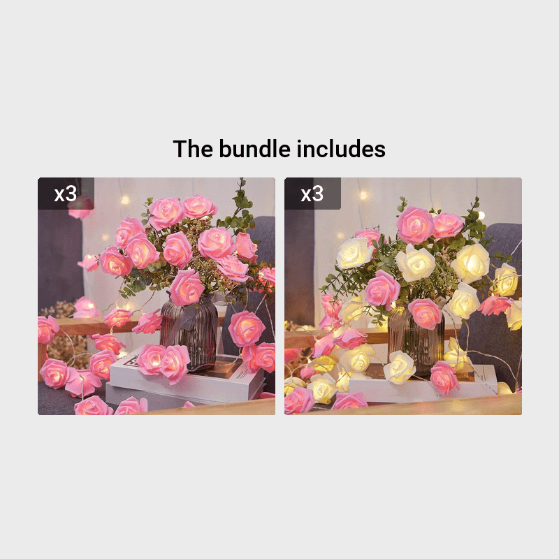 LED Rose String Lights 1pc Pink White Flowers Battery-Operated for Home Decor Weddings Parties