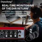 USB Audio Interface for Recording Streaming Podcasting 24Bit 96kHz XLR Phantom Power Red