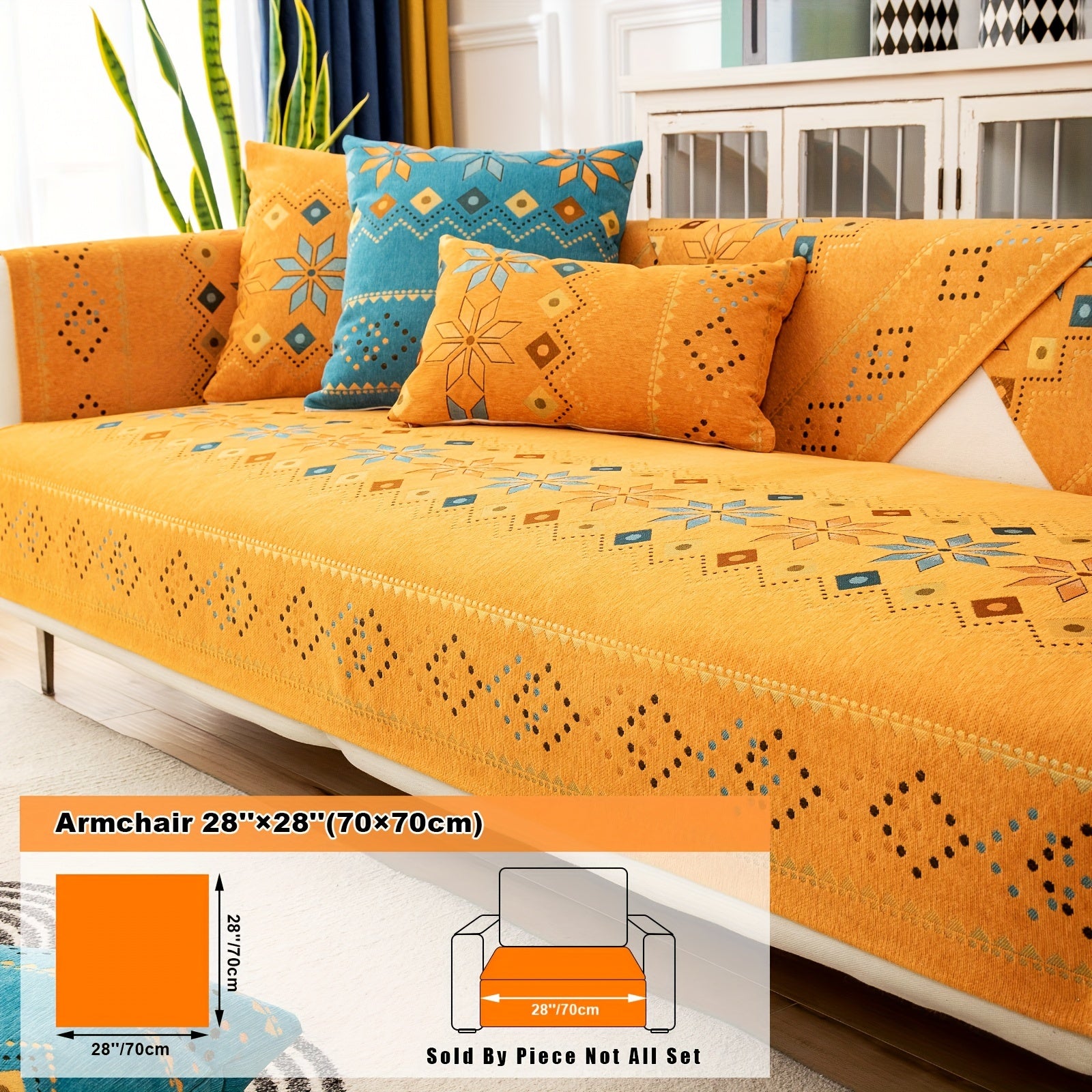 Bohemian Embroidered Sofa Slipcover with Pillowcase and Cushion Covers for Living Room and Bedroom