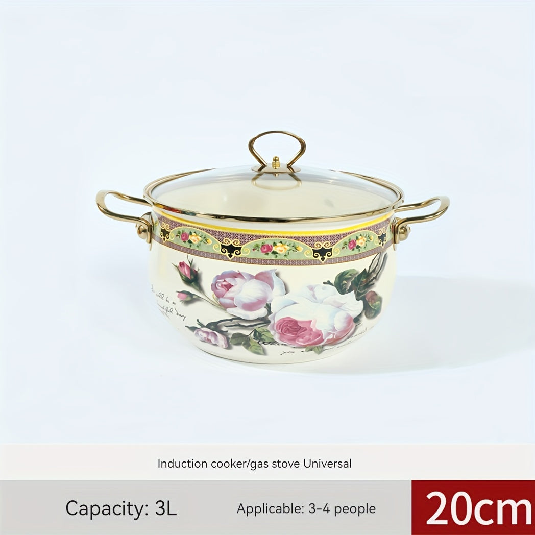Enamel Soup Pot with Dual Handles for Stewing and Boiling, Gas and Electric Compatible